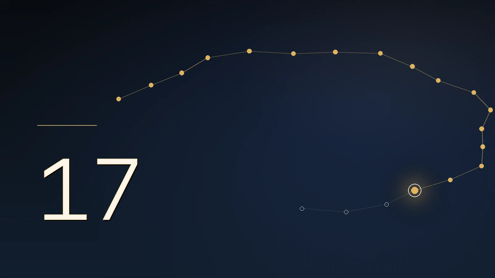 Composição editorial abstrata da Regra 17, A indisponibilidade muda o sistema, com um percurso de vinte pontos e o estágio atual iluminado em ouro.